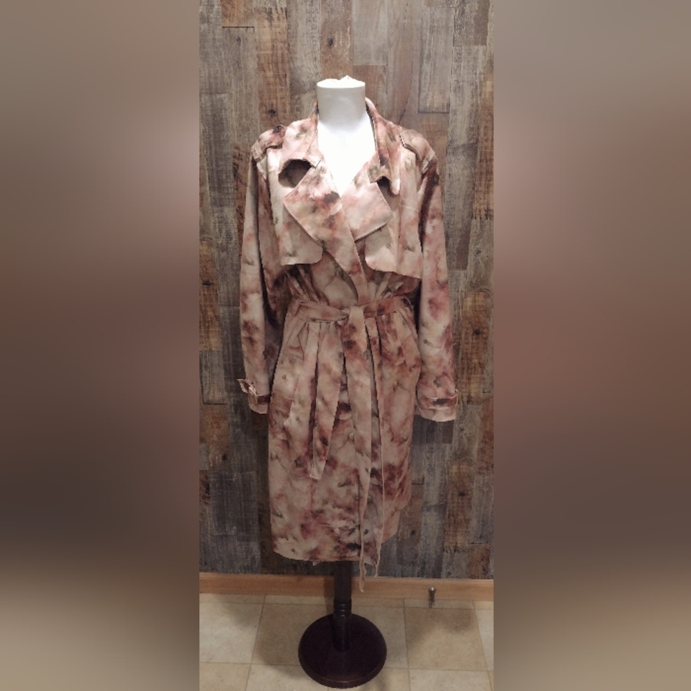 NWT $108 PHILOSOPHY FLORAL WATERCOLOR FAUX LEATHER WOMENS TRENCH COAT SZ 1X NEW